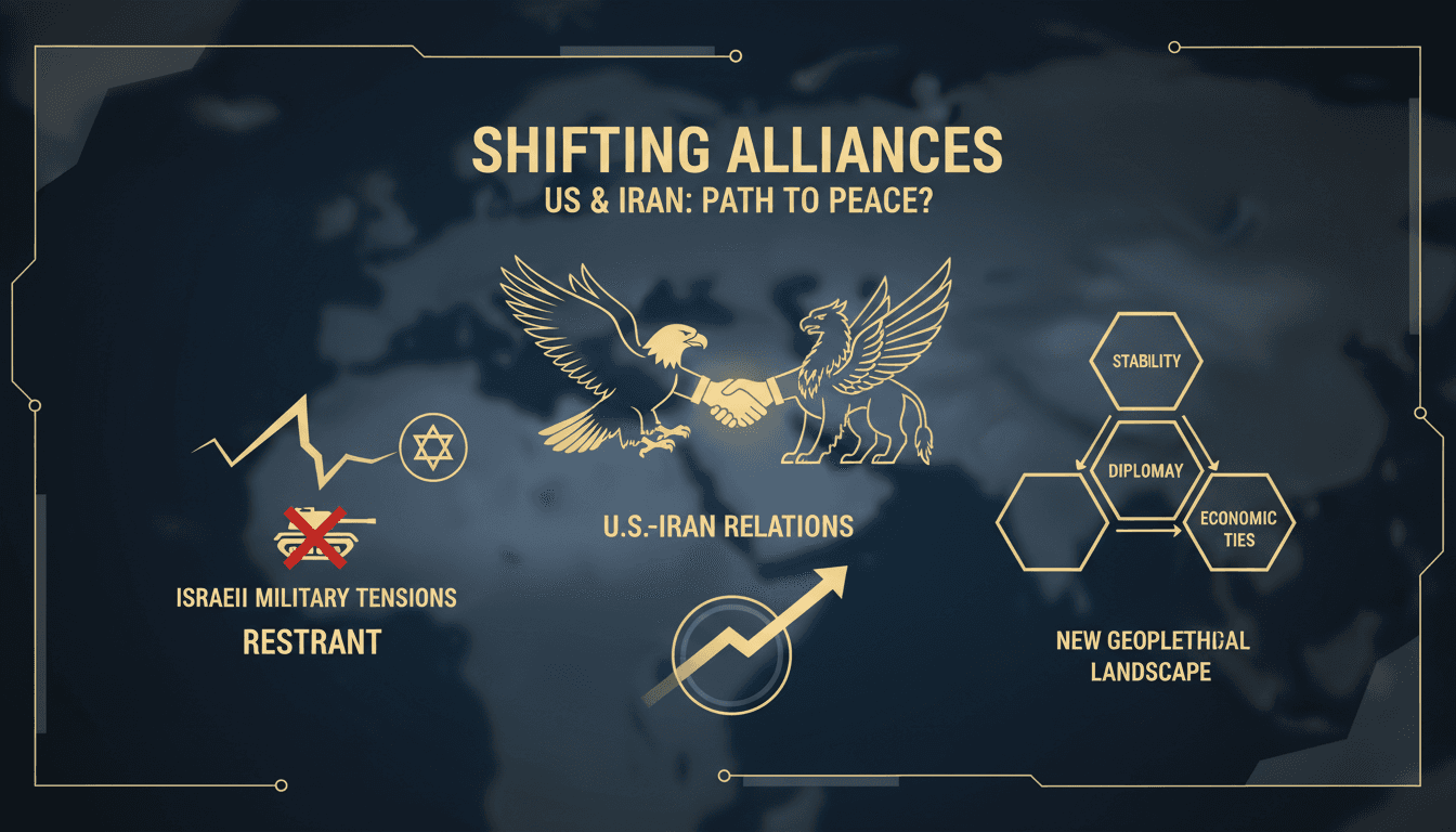 US and Iran flags with a backdrop of Middle Eastern map and military symbols