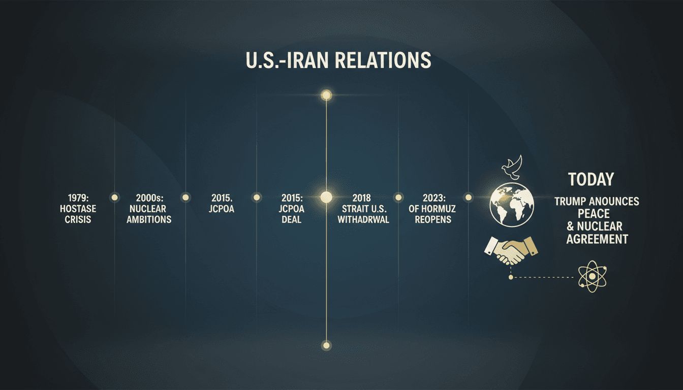 President Trump announces the end of the war with Iran following a nuclear agreement.