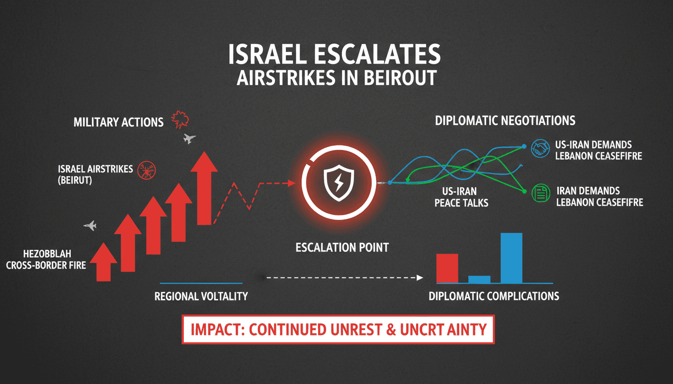 Israeli airstrikes targeting Hezbollah positions in Beirut's southern suburbs.