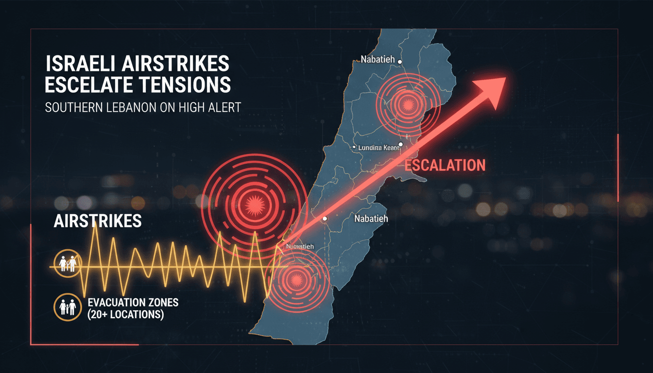 Map showing areas affected by Israeli airstrikes in southern Lebanon.