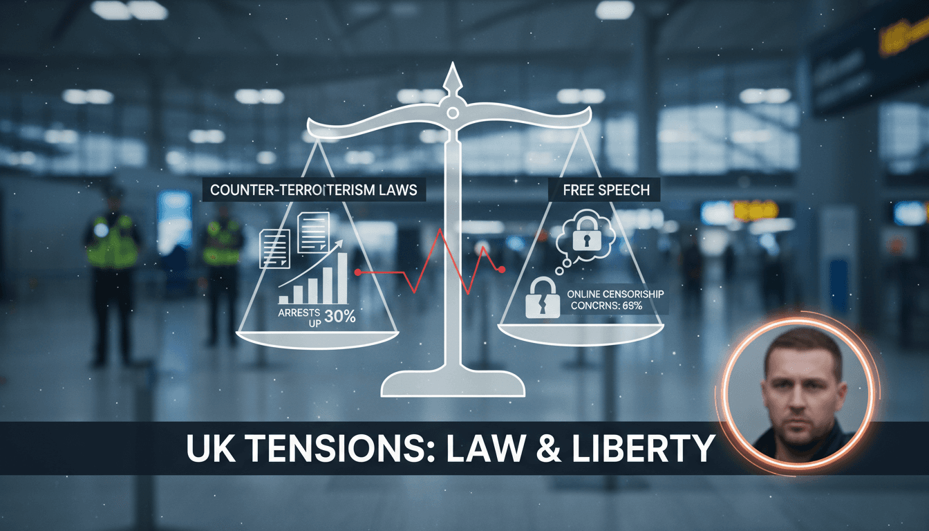 Tommy Robinson being detained at Heathrow Airport under counter-terrorism laws.