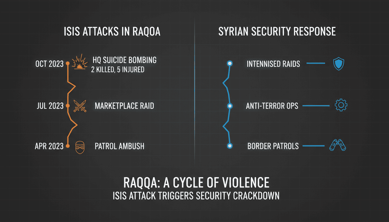 Scene of the ISIS suicide attack in Raqqa, Syria.