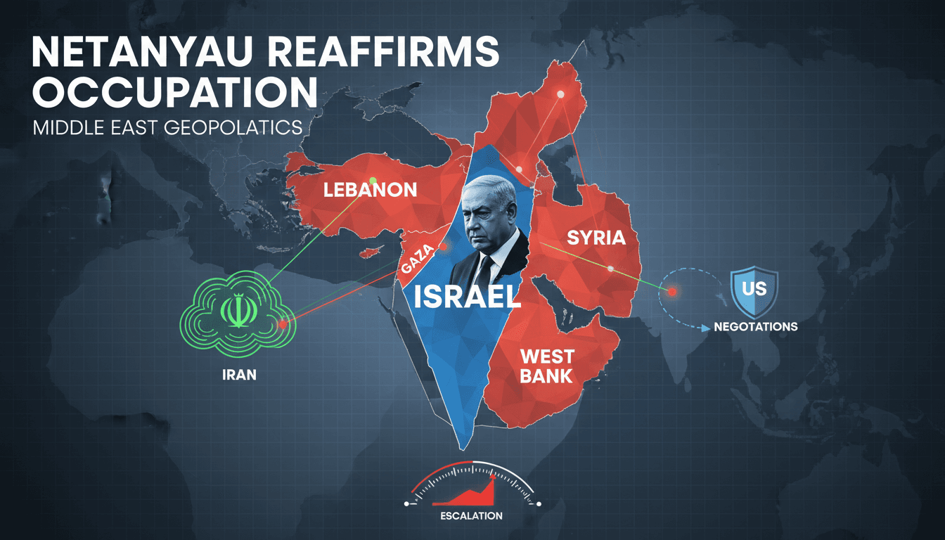 Israeli Prime Minister Netanyahu addressing the media on territorial control.
