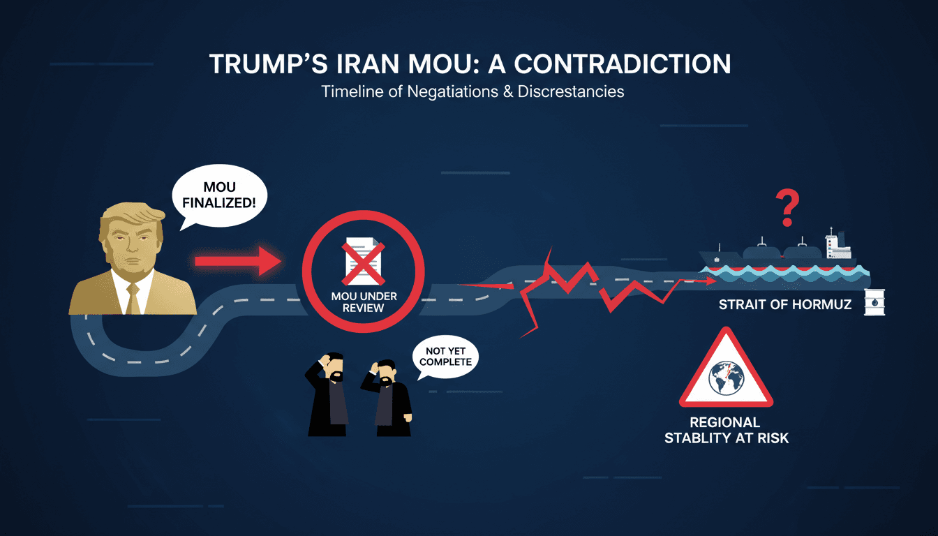 Infographic detailing the timeline and key participants in the Trump Iran MOU negotiations.