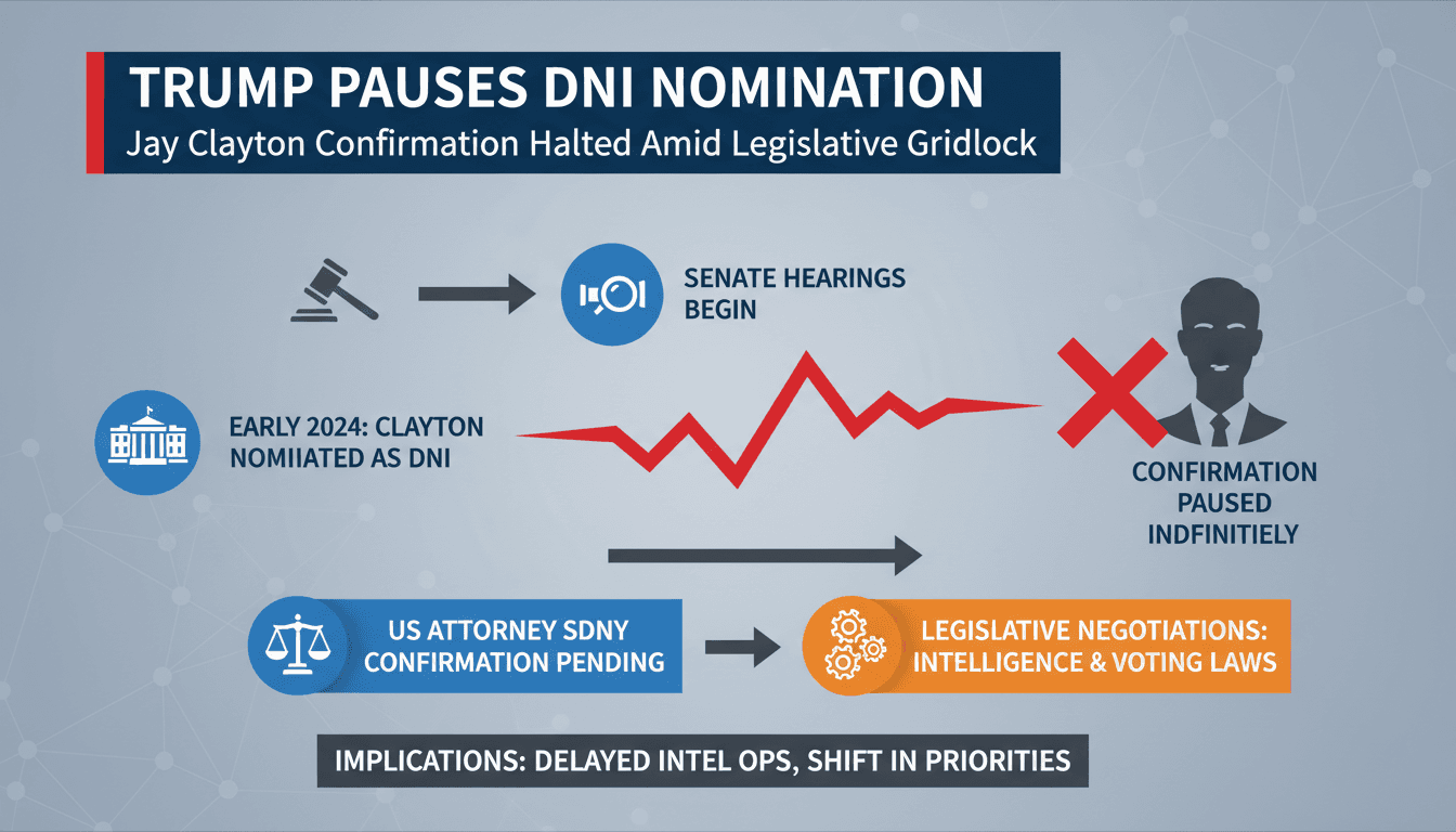 President Trump pauses confirmation of Jay Clayton as DNI amidst legislative negotiations.