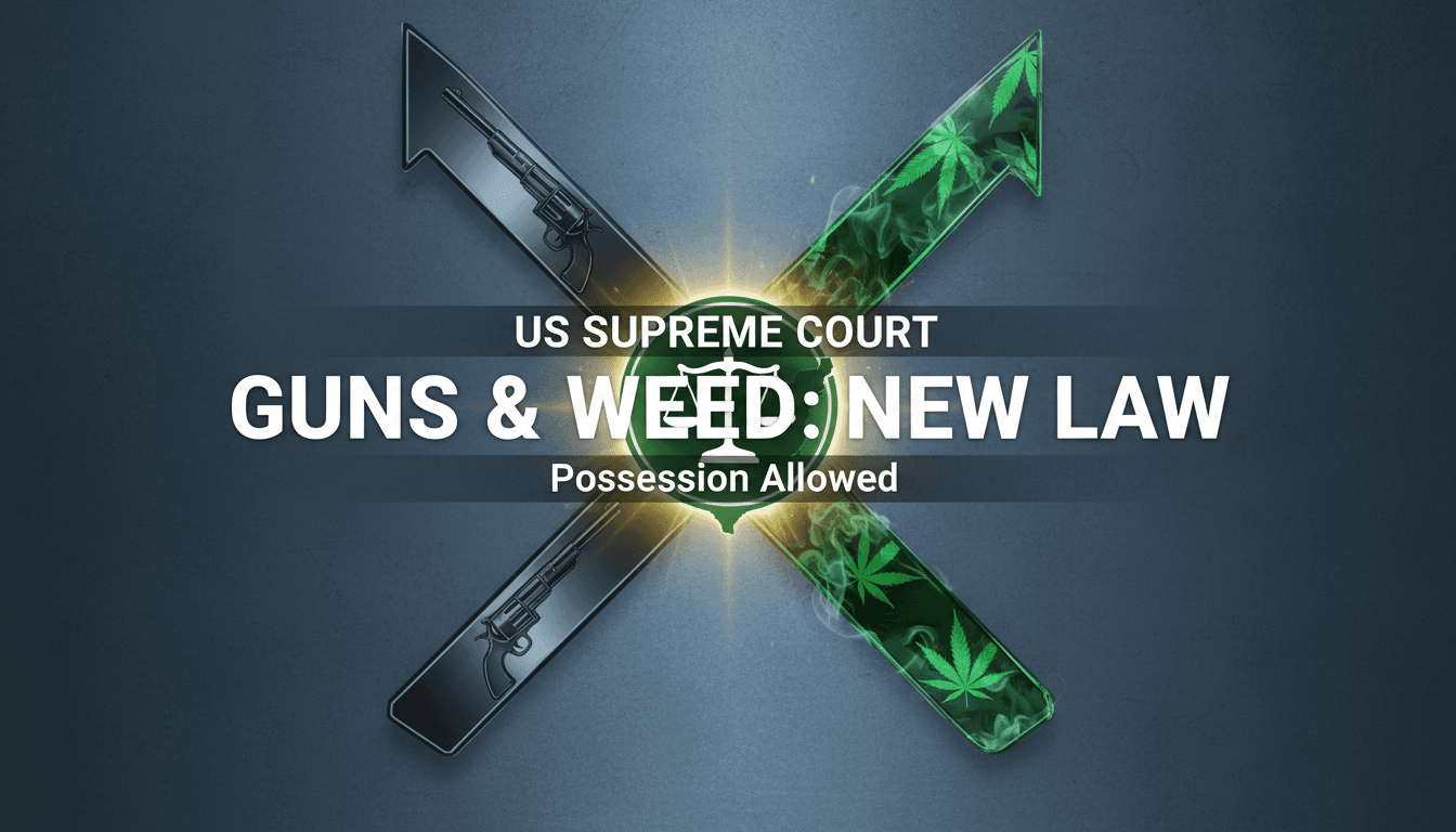 US Supreme Court building with a focus on gun rights and marijuana legalization.