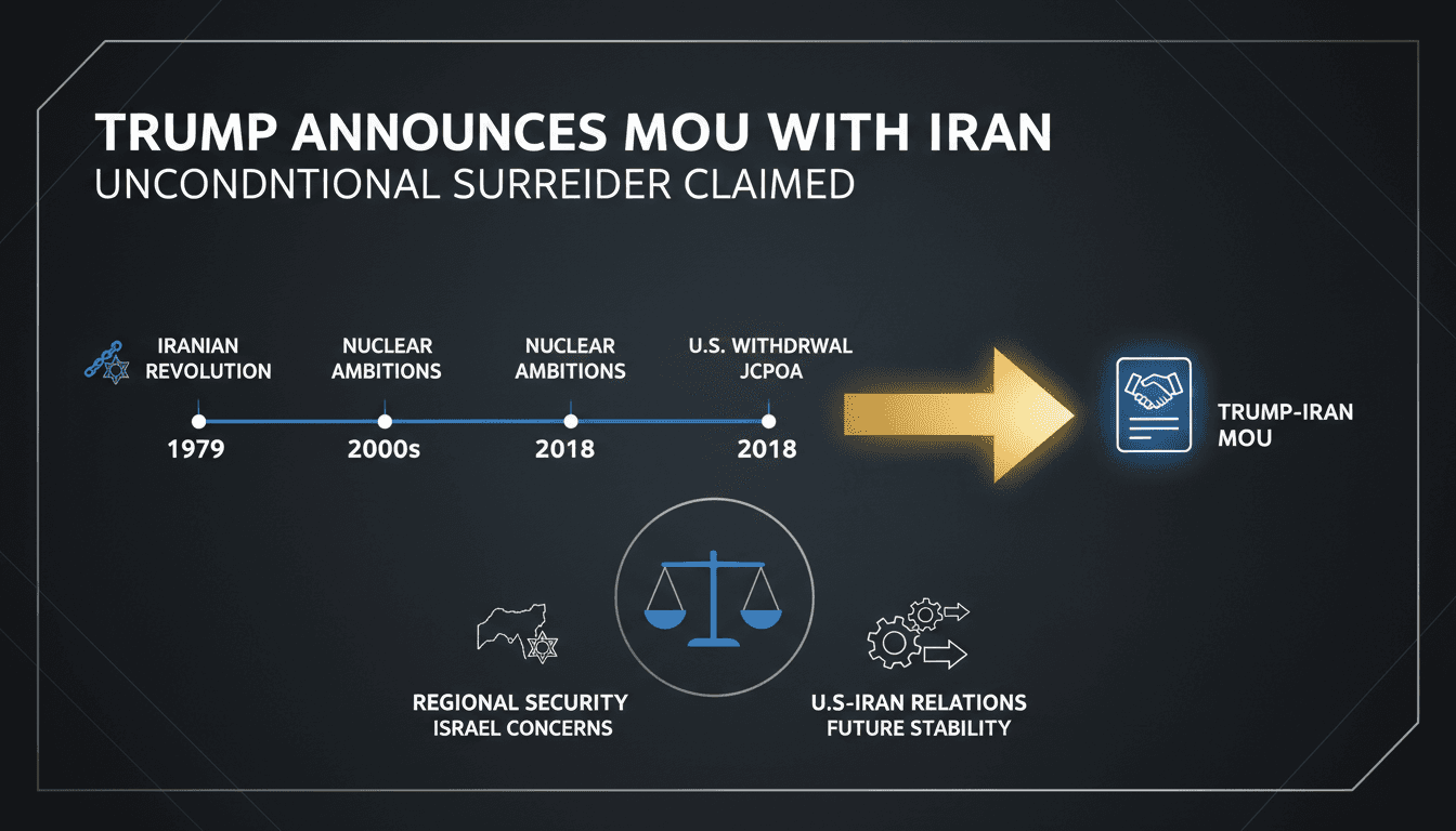 President Trump announcing the MoU with Iran, highlighting regional security concerns.