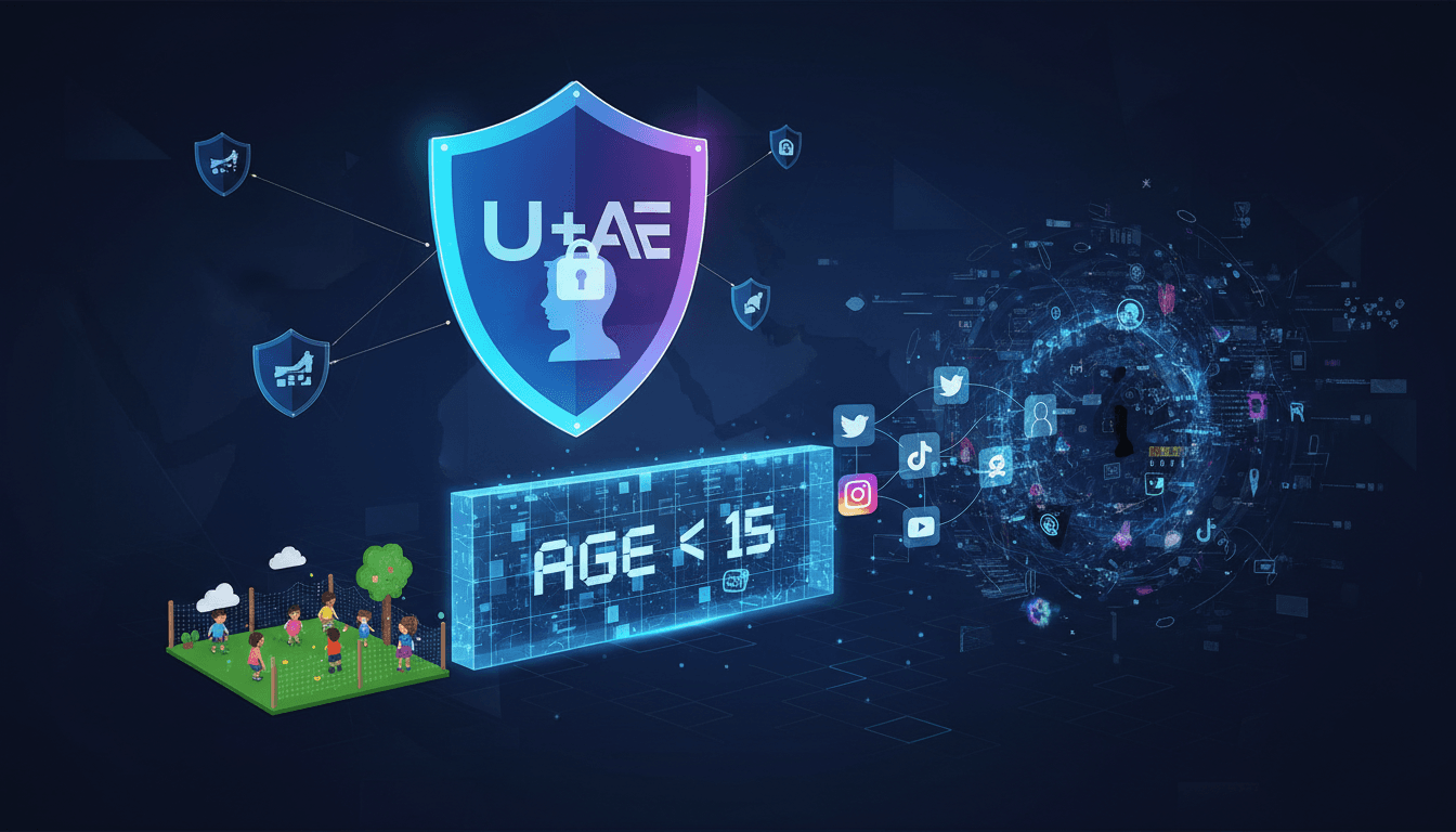 Children using social media with a warning sign indicating age restrictions.