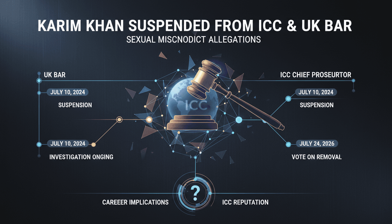 Karim Khan, chief prosecutor of the ICC, facing suspension due to allegations.