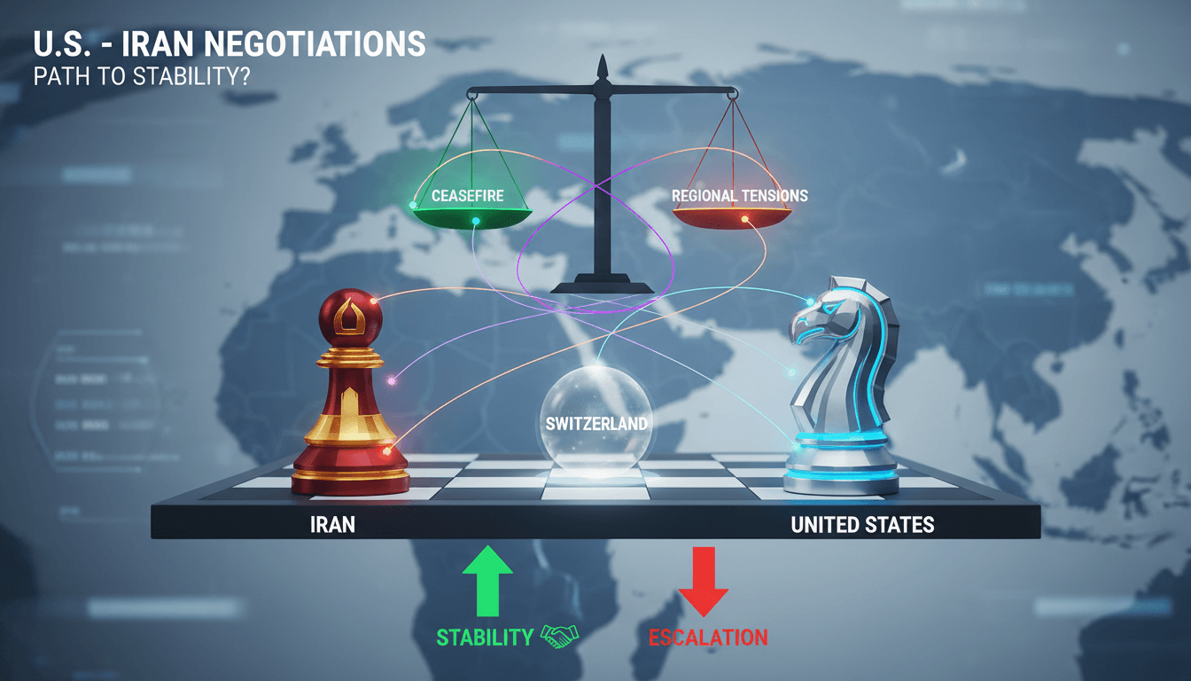 Iran and U.S. flags symbolizing diplomatic negotiations in Switzerland