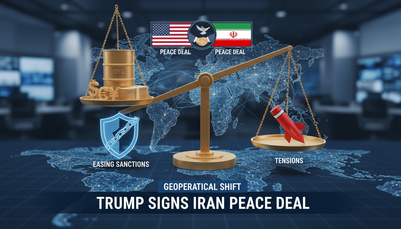President Trump signing the peace deal with Iran