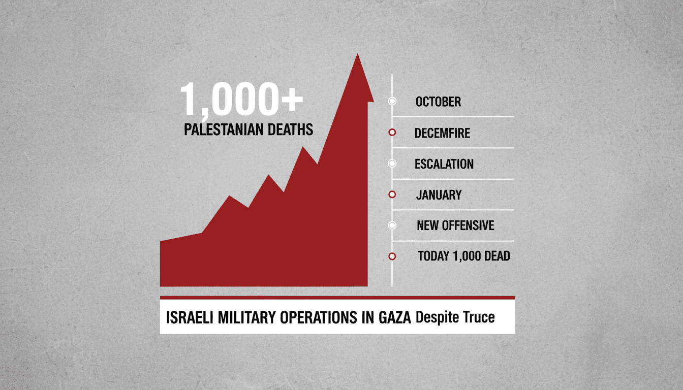 Israeli military operations in Gaza result in over 1,000 Palestinian deaths since ceasefire