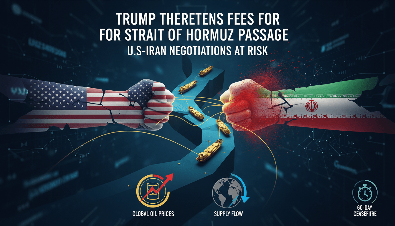 President Trump discussing potential fees for Strait of Hormuz passage amid U.S.-Iran negotiations.