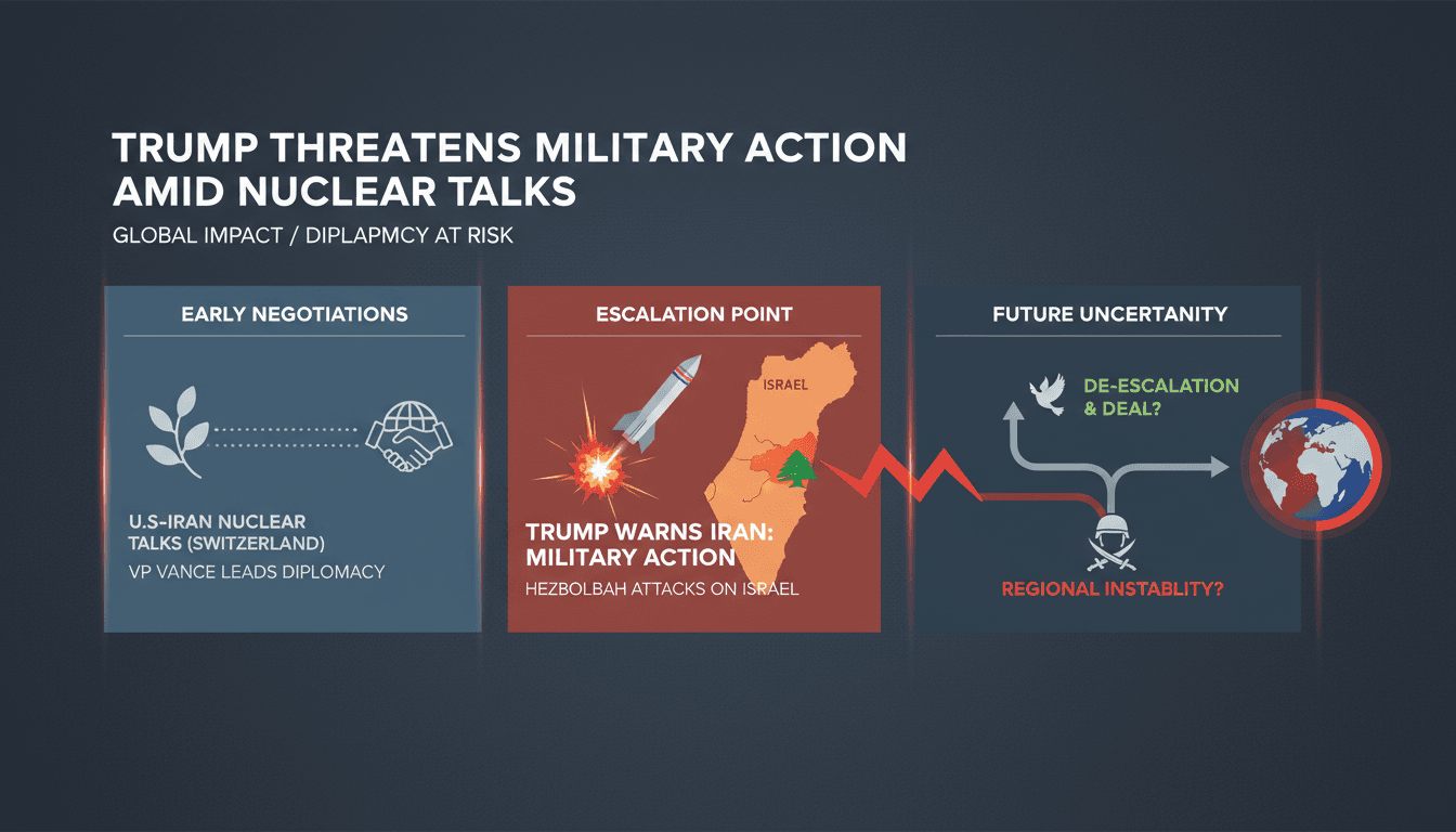 President Trump addressing military action threats against Iran during nuclear negotiations.