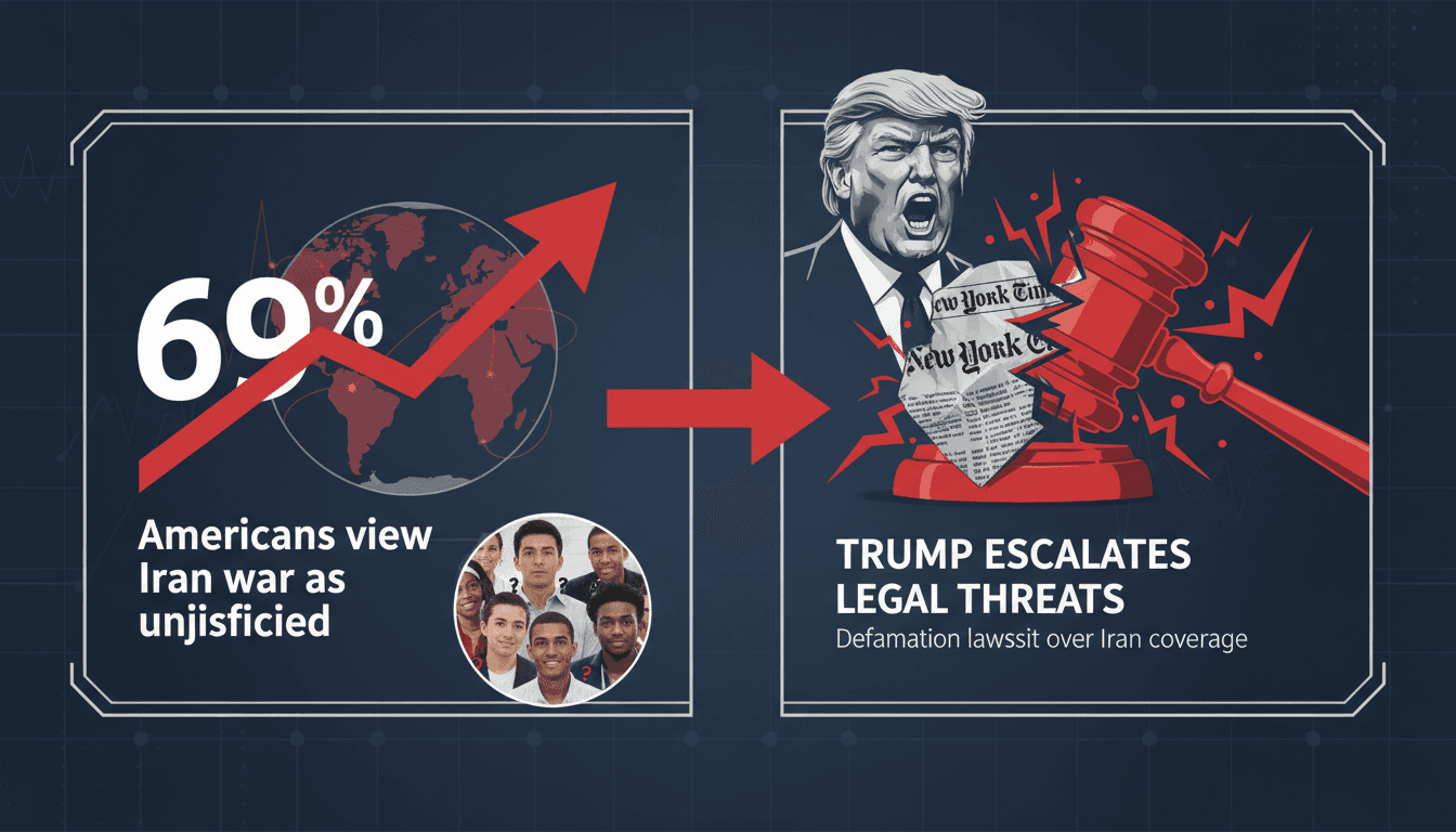 President Trump speaking at a press conference about the Iran war and media relations.