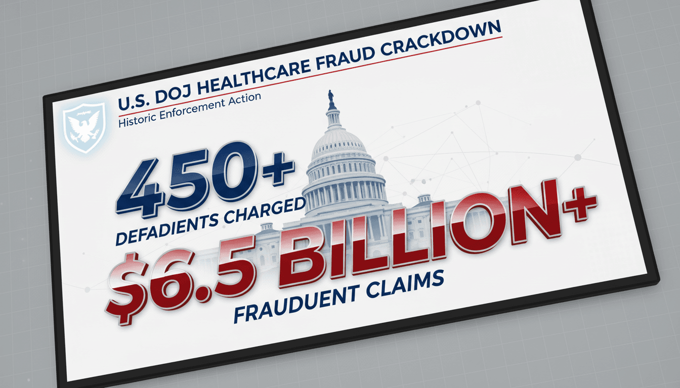 DOJ announcement on healthcare fraud crackdown with defendants charged