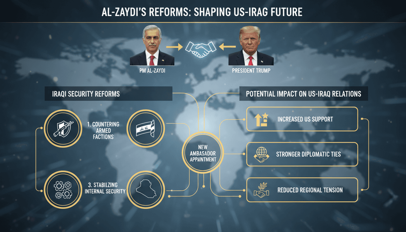 Iraqi Prime Minister Ali Al-Zaydi and U.S. President Donald Trump meeting on security reforms.