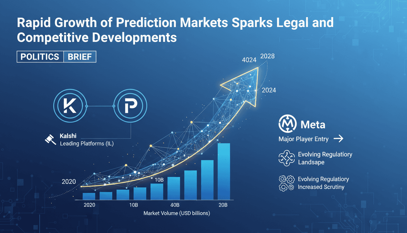 An infographic showing the rise of prediction markets and key players in the industry.