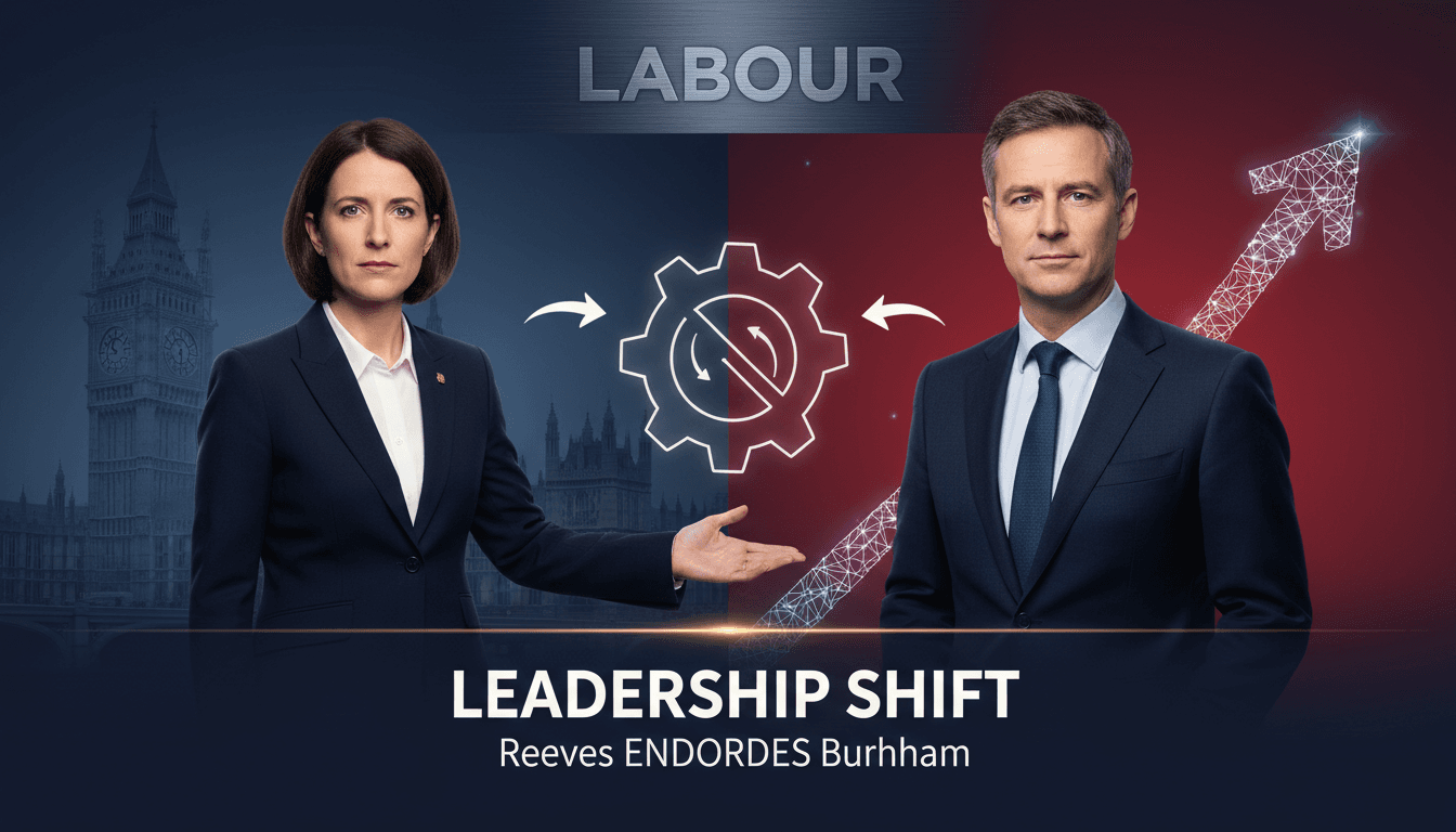 Rachel Reeves endorsing Andy Burnham for Prime Minister in a political setting.