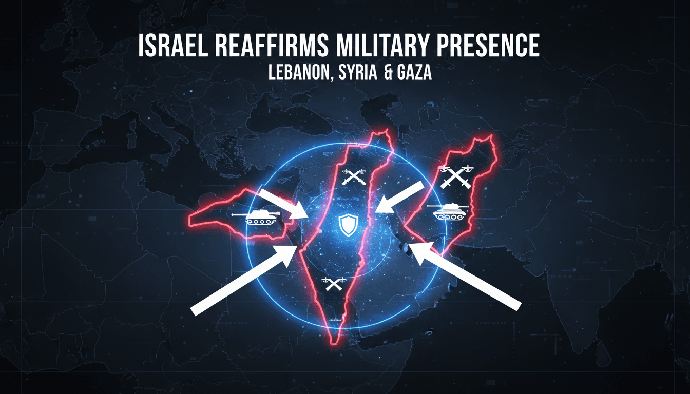 Map illustrating Israel's military presence in Lebanon, Syria, and Gaza.