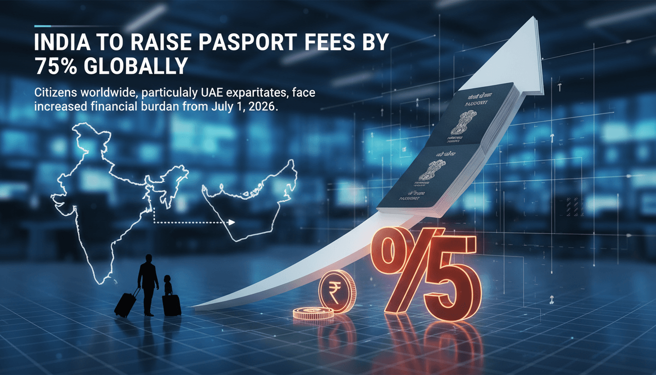 Indian passport with a rising cost symbol