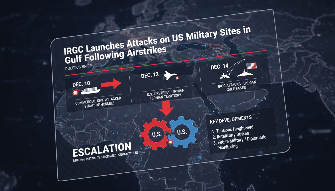 Map showing Gulf region with highlighted military sites and recent conflict zones.