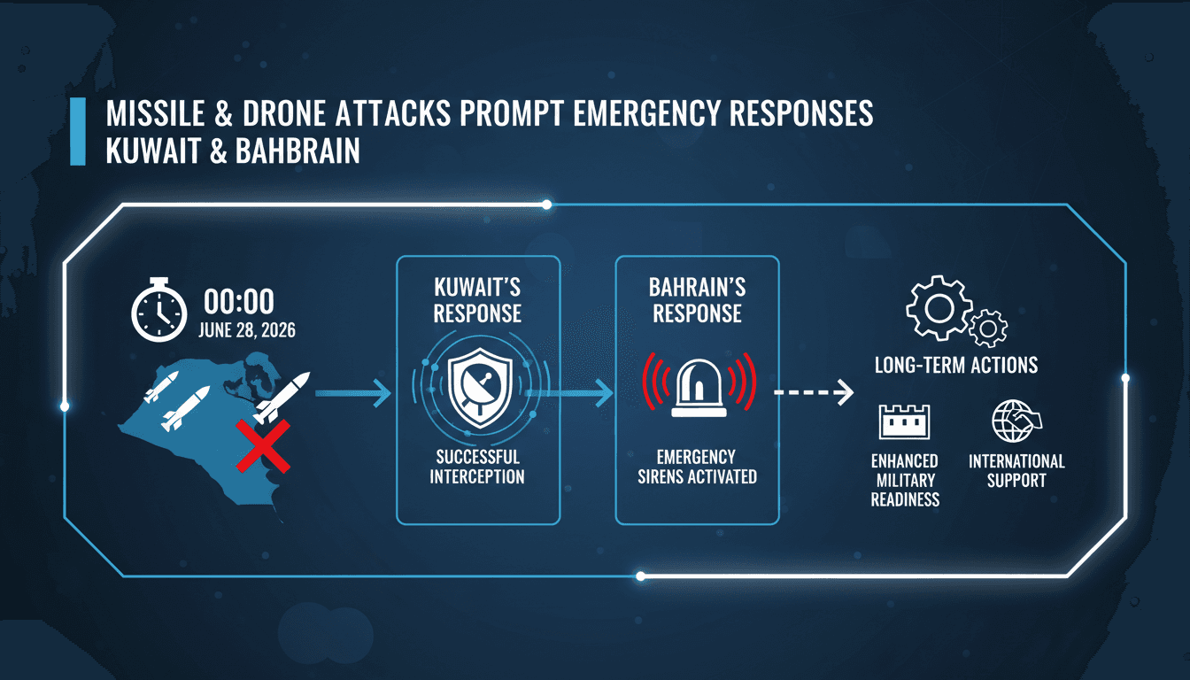 Emergency response in Kuwait and Bahrain following missile and drone attacks.