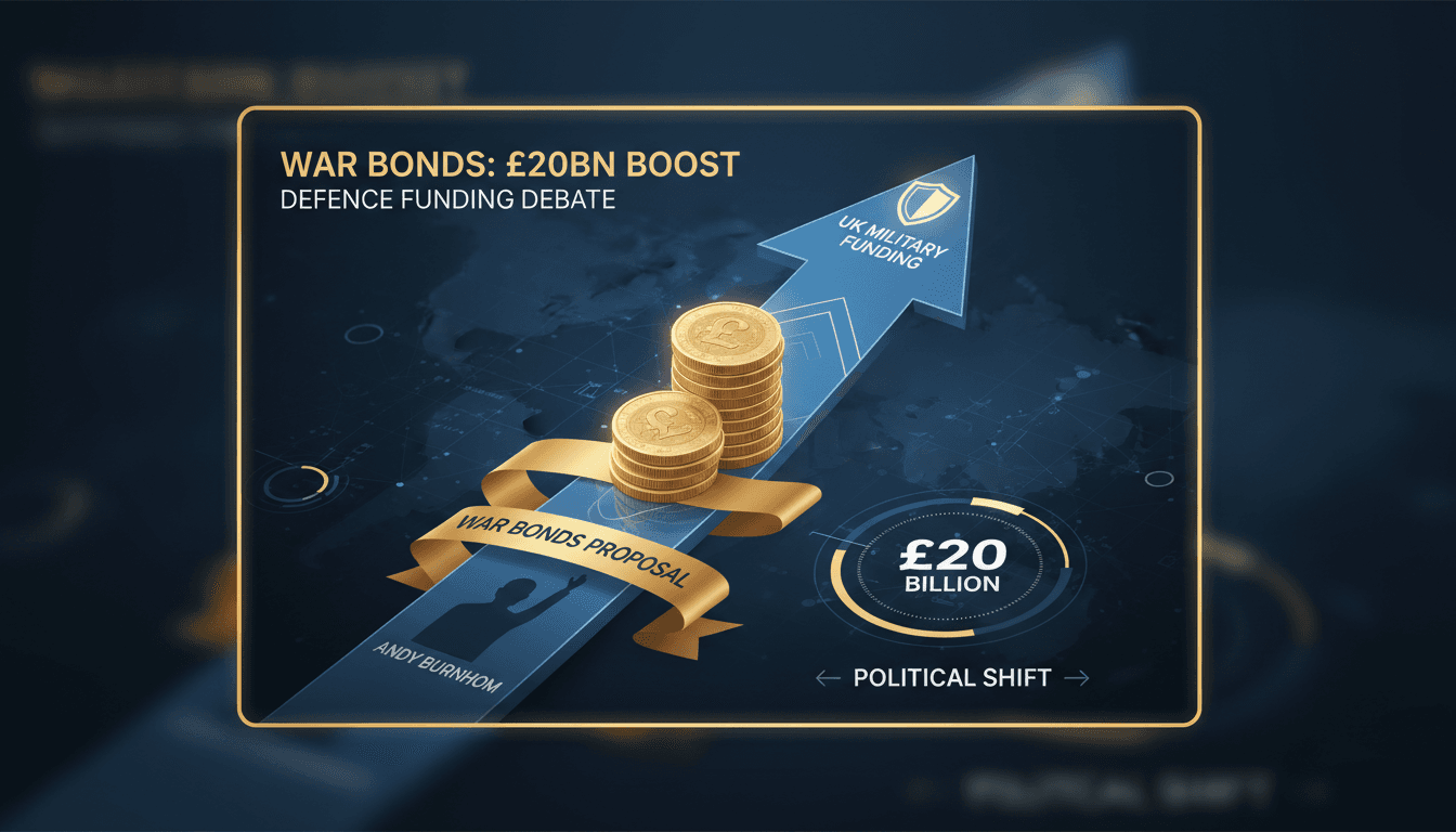 Conceptual image of UK war bonds and military funding discussions.