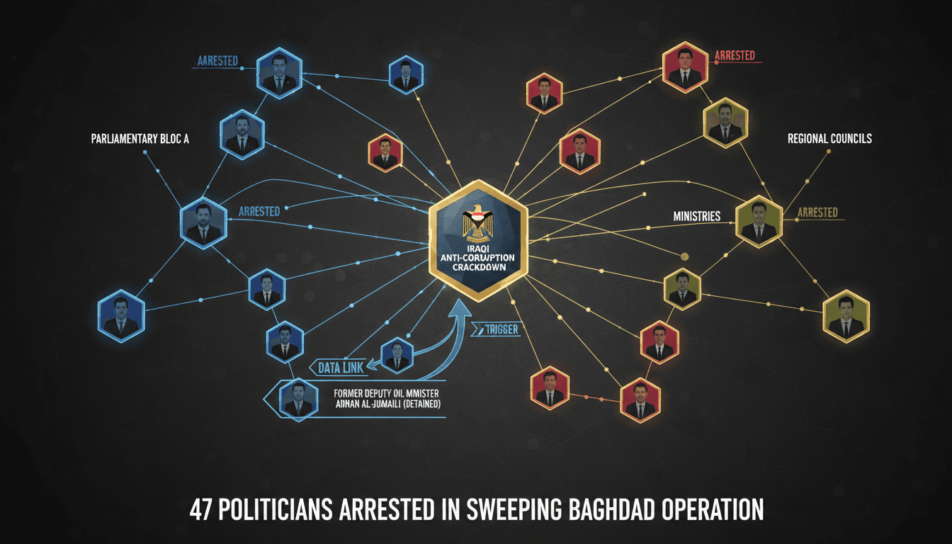 Iraqi security forces conducting an anti-corruption operation in Baghdad.
