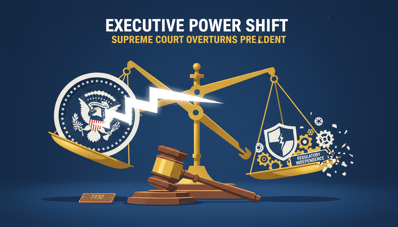 Supreme Court building with a gavel symbolizing executive power changes.
