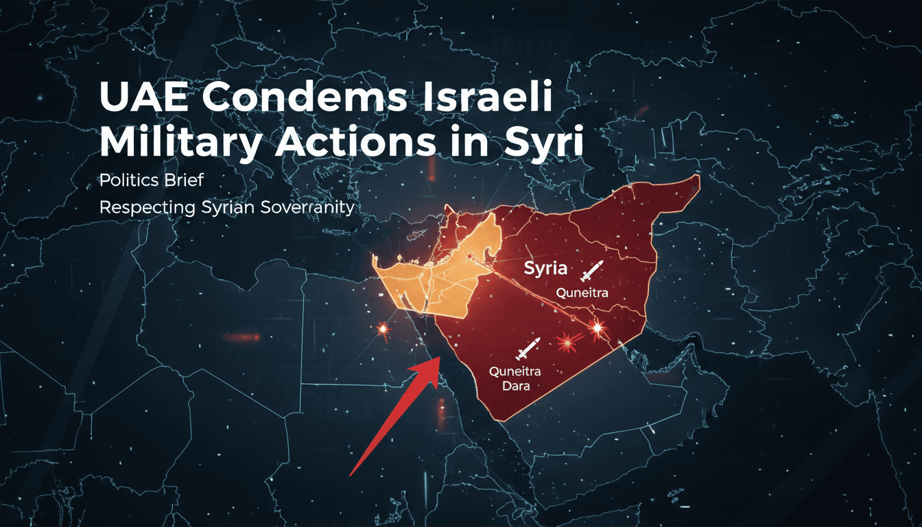Map highlighting the UAE, Israel, and Syria with military action indicators.