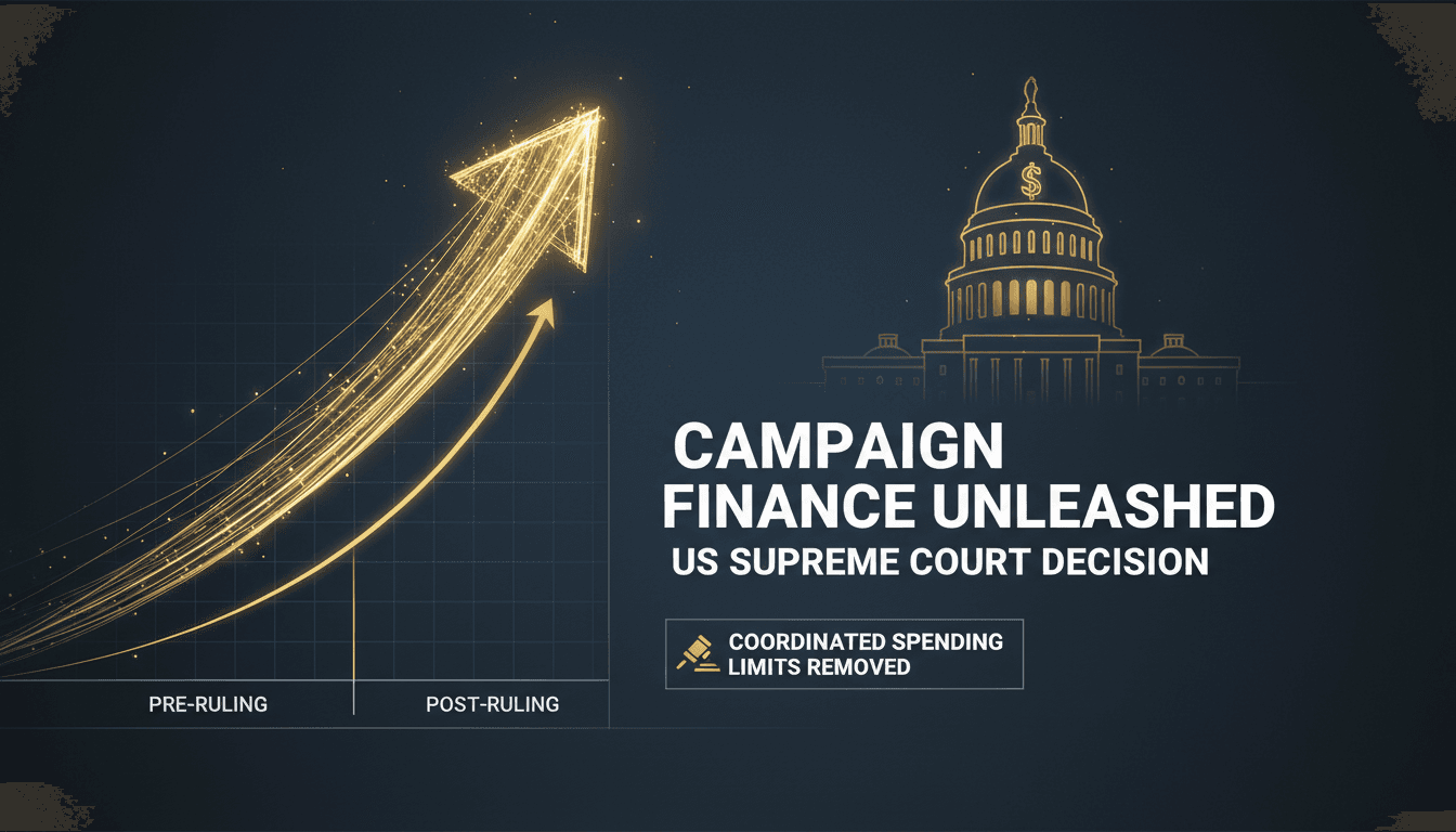 US Supreme Court building with a focus on campaign finance implications
