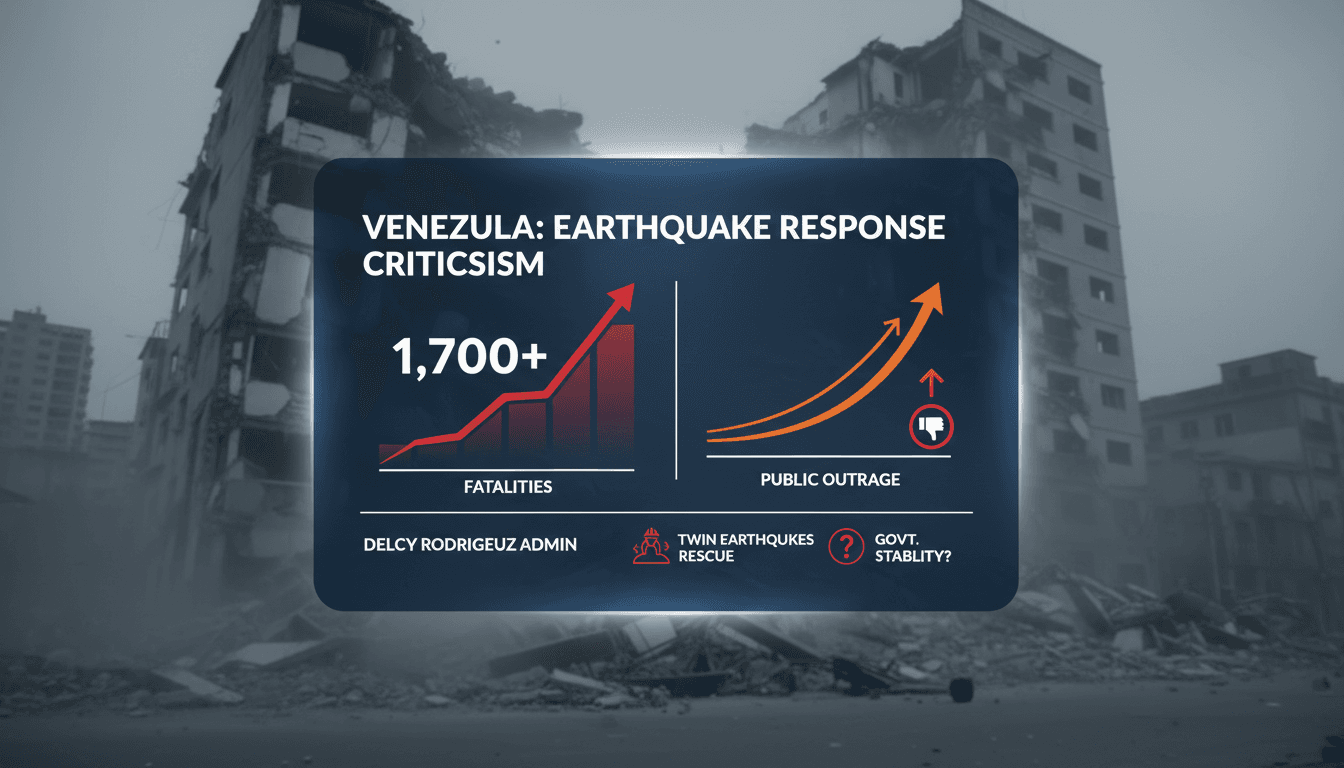 Aerial view of earthquake damage in Venezuela with rescue efforts underway.