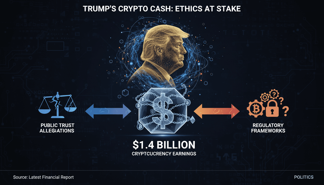 President Trump discussing cryptocurrency earnings and ethics.