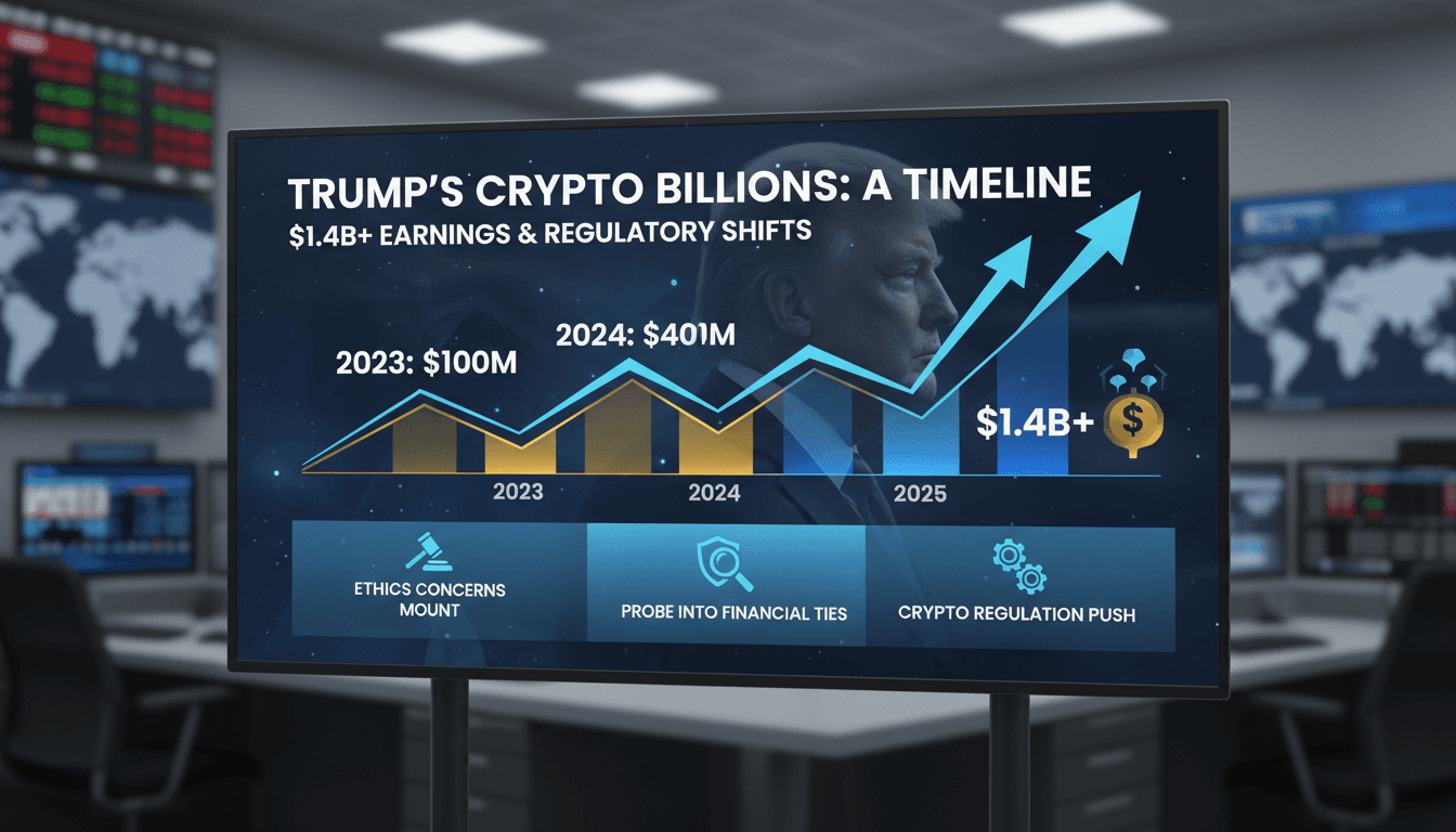 President Trump discussing cryptocurrency earnings and ethics.