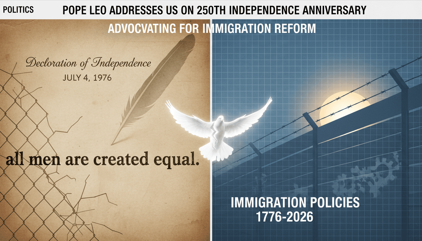 Pope Leo delivering a speech on US independence and immigration reform.