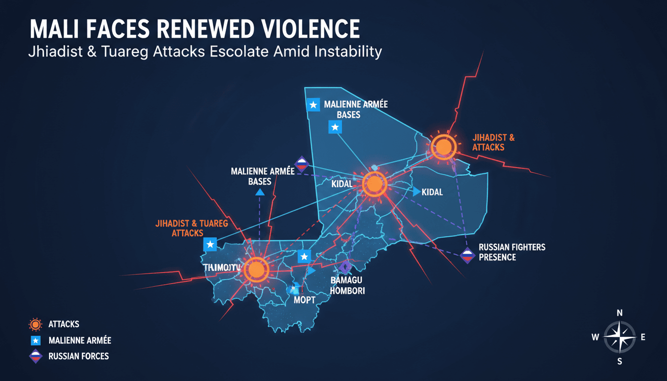 Map showing recent attacks in Mali and military presence