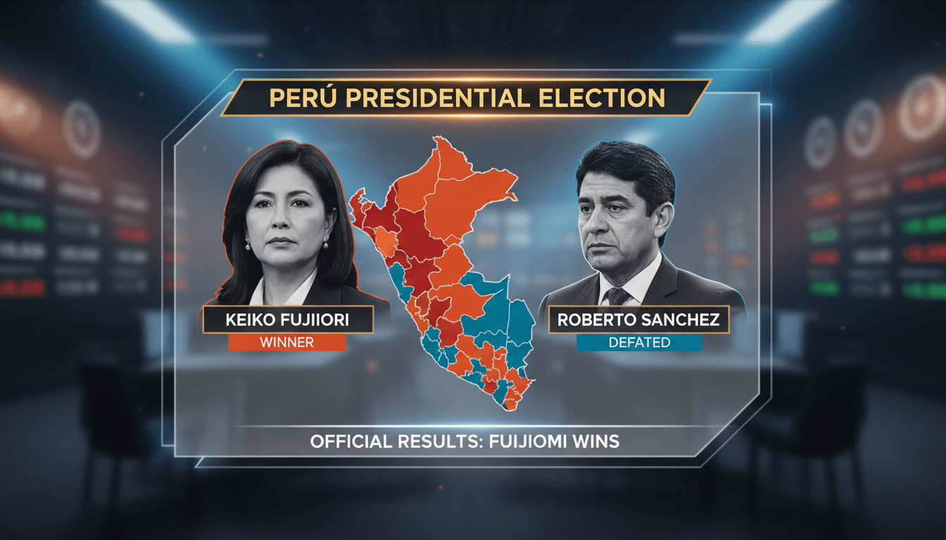 Keiko Fujimori celebrating her victory in Peru's presidential election.
