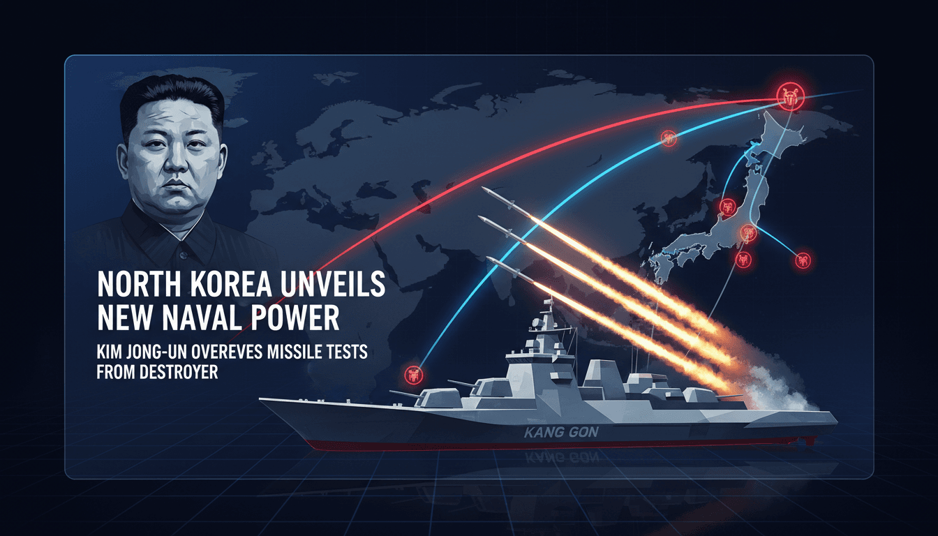 Kim Jong-un supervising missile tests from the Kang Gon destroyer
