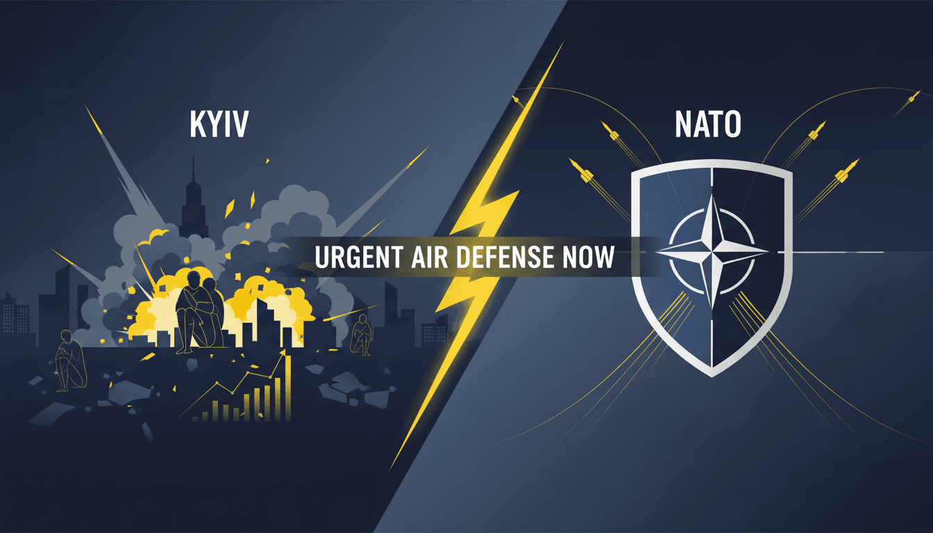 Ukrainian President Zelensky addressing NATO allies on air defense needs.