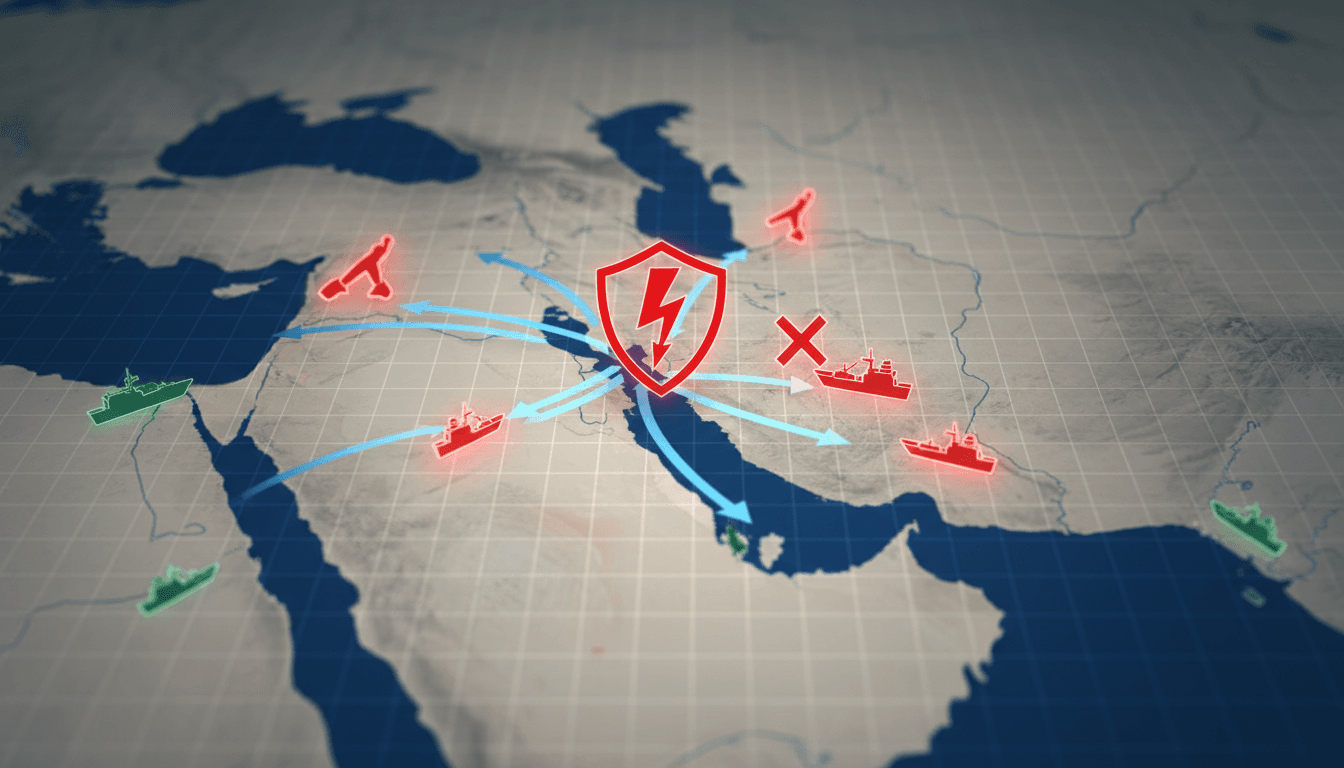 Map of the Strait of Hormuz highlighting shipping routes and security concerns.