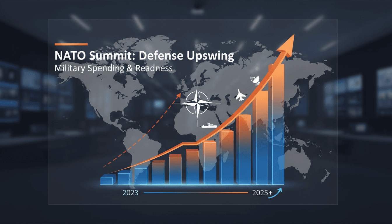NATO leaders discussing military spending and defense strategies at the summit.