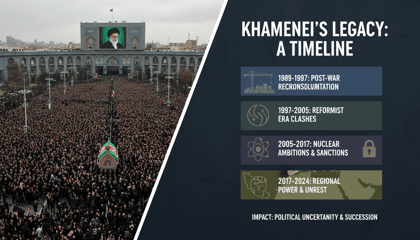 Mourners gather in Tehran for the funeral of Supreme Leader Ali Khamenei.