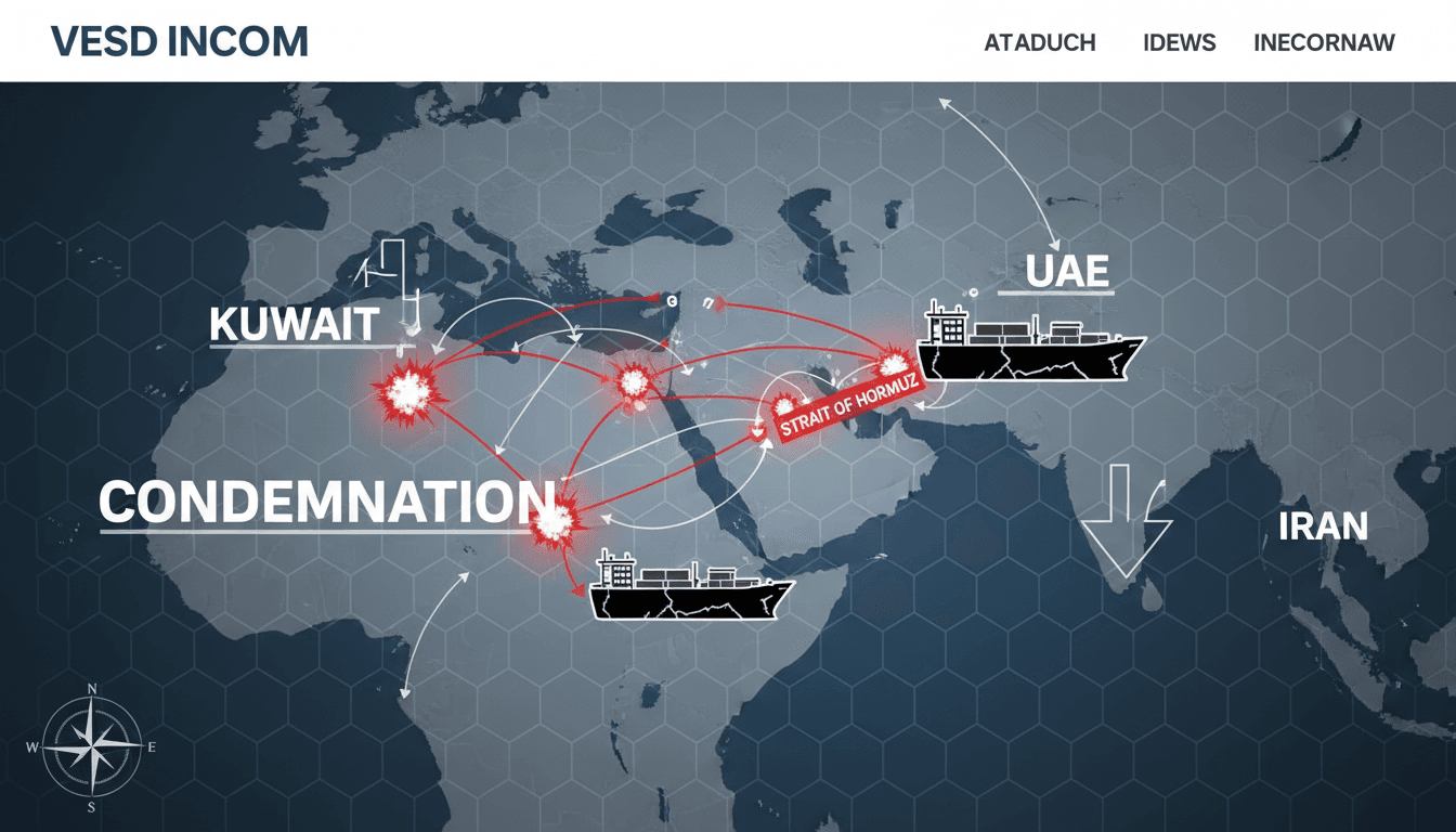 Map highlighting maritime routes in the Gulf region affected by Iranian attacks.