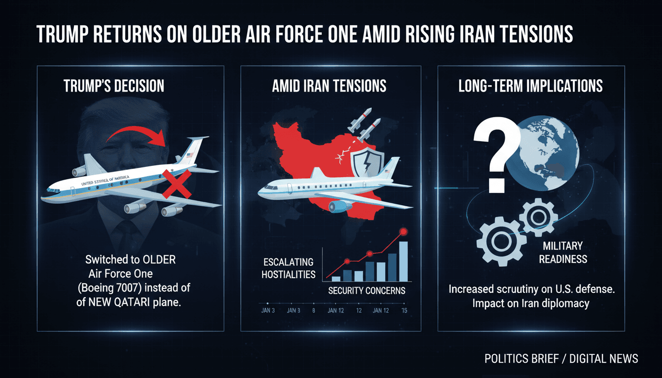 President Trump departing on an older Air Force One amidst rising tensions with Iran.