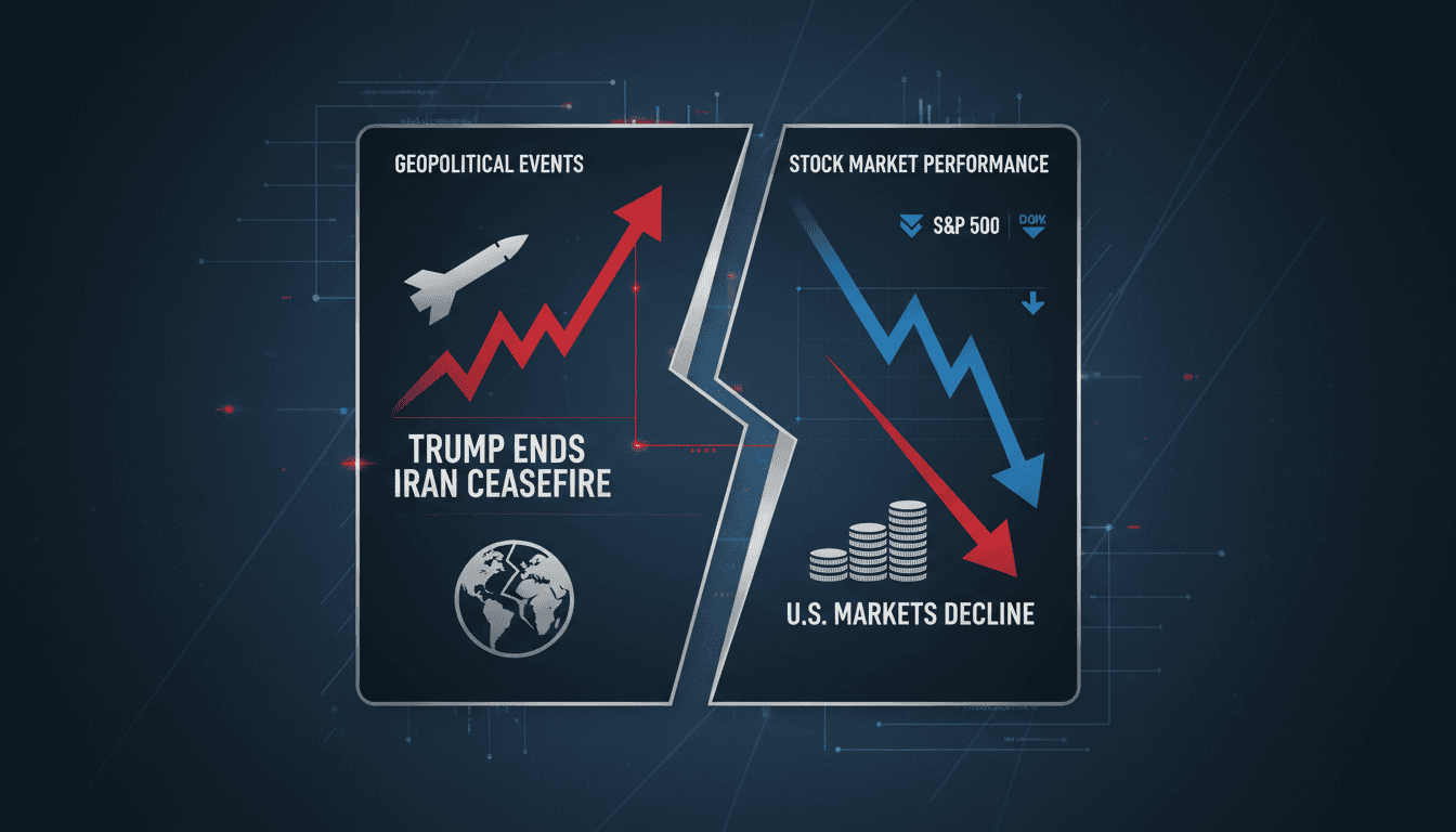 President Trump announcing the end of the ceasefire with Iran, impacting U.S. stock markets.