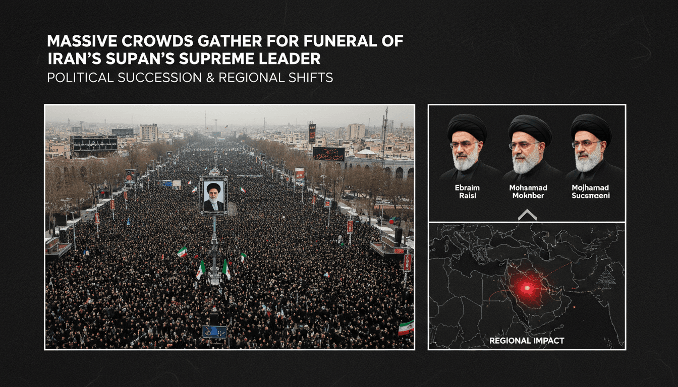 Mourners gather in Tehran for the funeral of Supreme Leader Ali Khamenei.