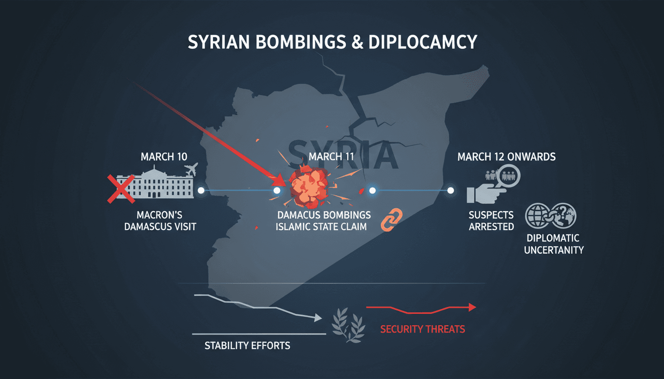 Syrian authorities arrest suspects linked to bombings during Macron's visit.