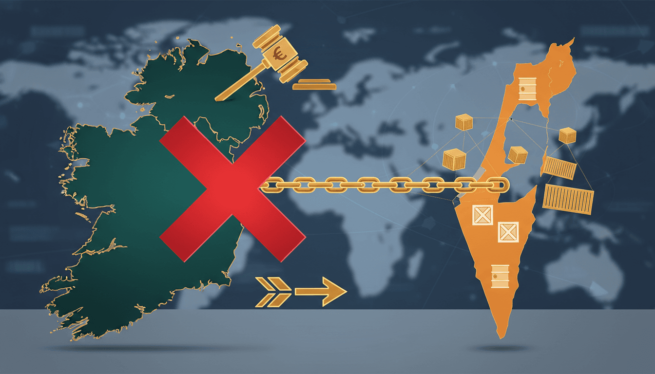 Irish Parliament building with a focus on legislative action against Israeli settlements