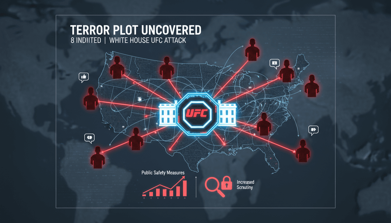 Eight individuals indicted for a terrorist plot during a UFC event at the White House.